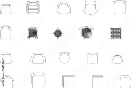vector illustration sketch of black and white living room sitting chair top view