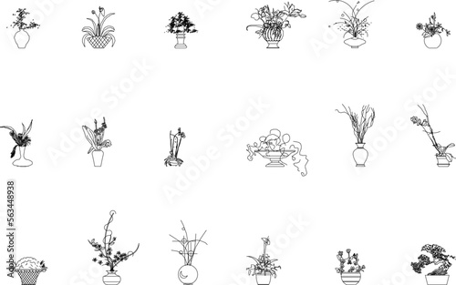 vector sketch illustration of a flower plant silhouette in a pot front view © TSANI