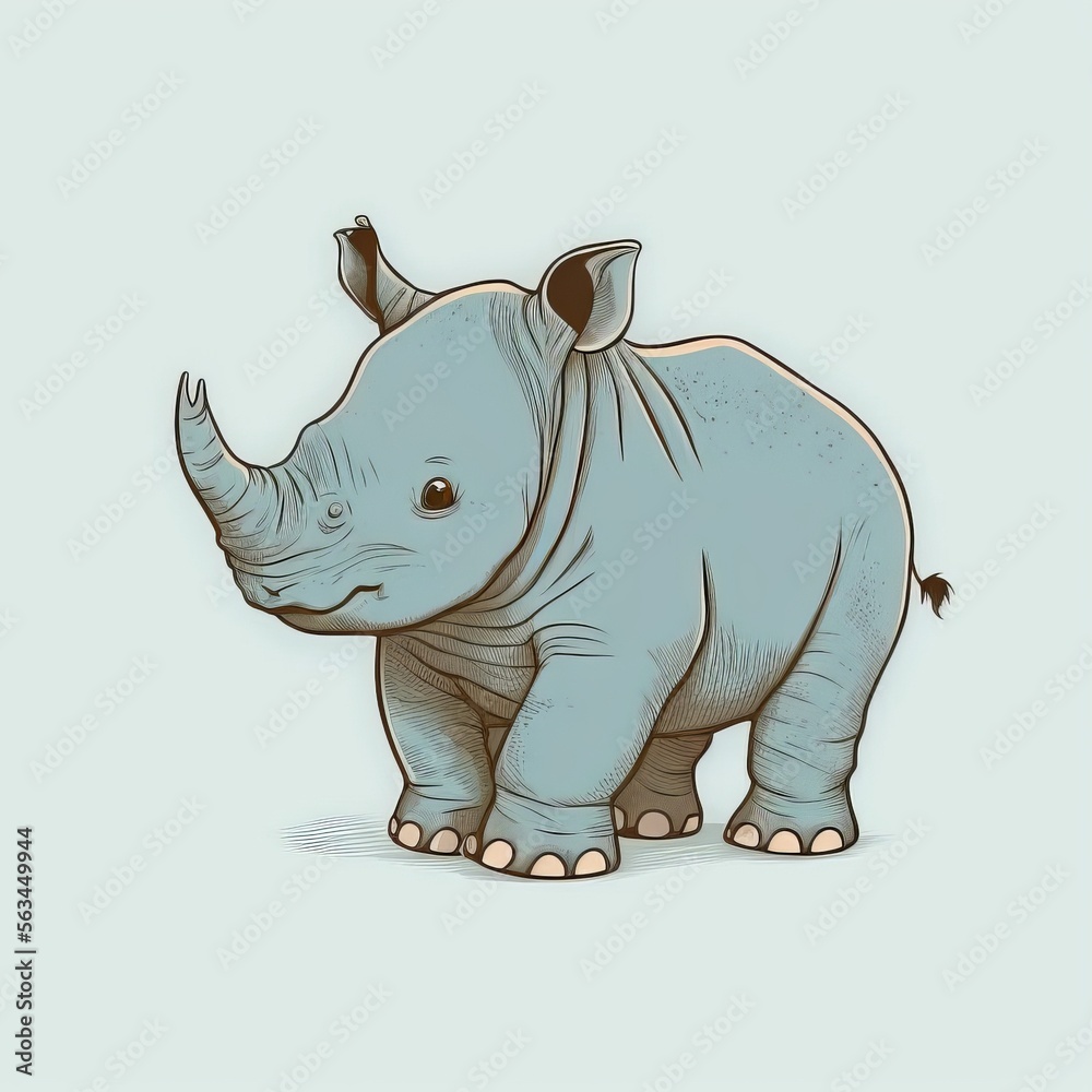 Fototapeta premium Cute rhinoceros hand drawn by kid (generative AI)