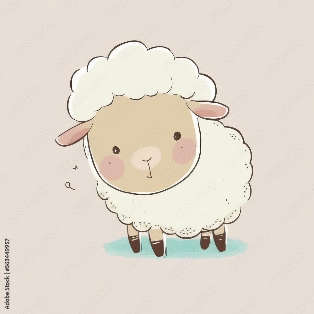 Obraz premium Cute sheep hand drawn by kid (generative AI)