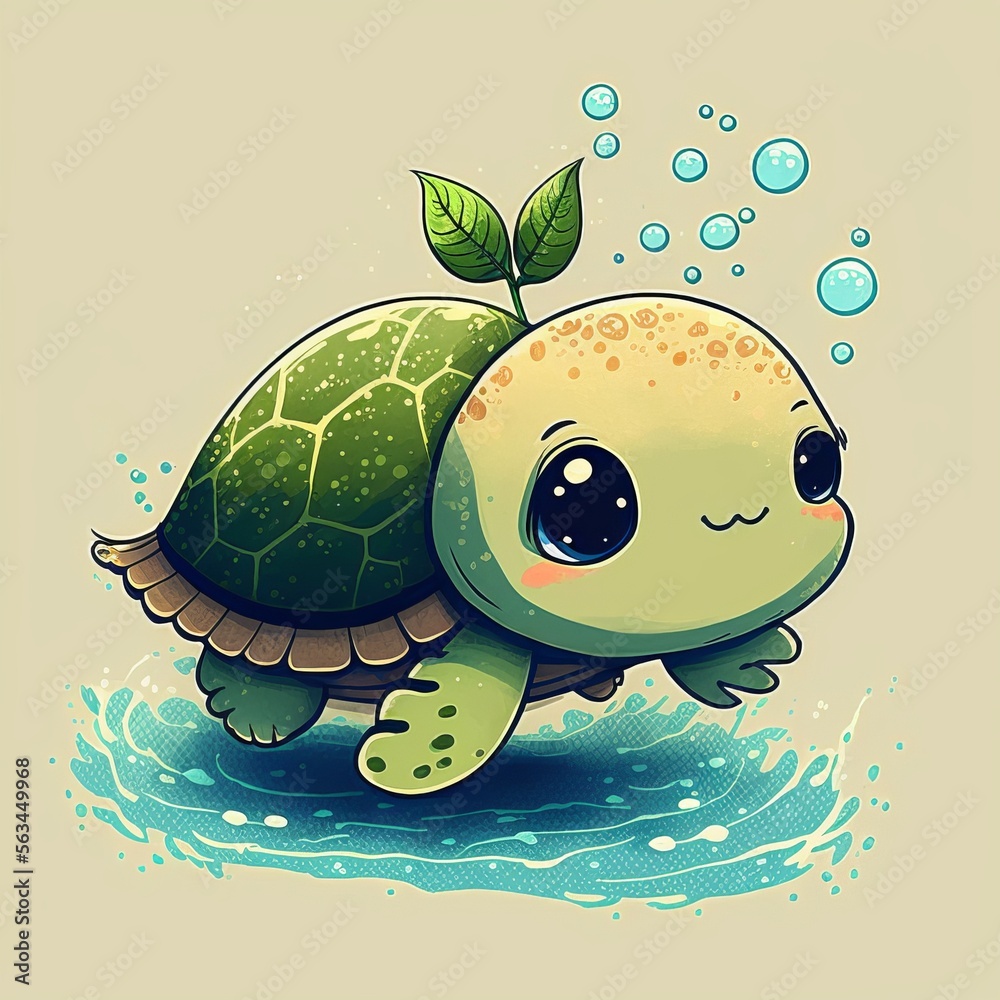 Cute turtle hand drawn by kid (generative AI) Stock Illustration