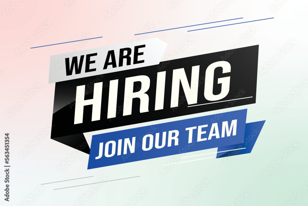 Obraz premium hiring recruitment Join now design for banner poster We are hiring lettering with geometric shapes lines. Vector illustration typographic. Open vacancy design template modern concept 