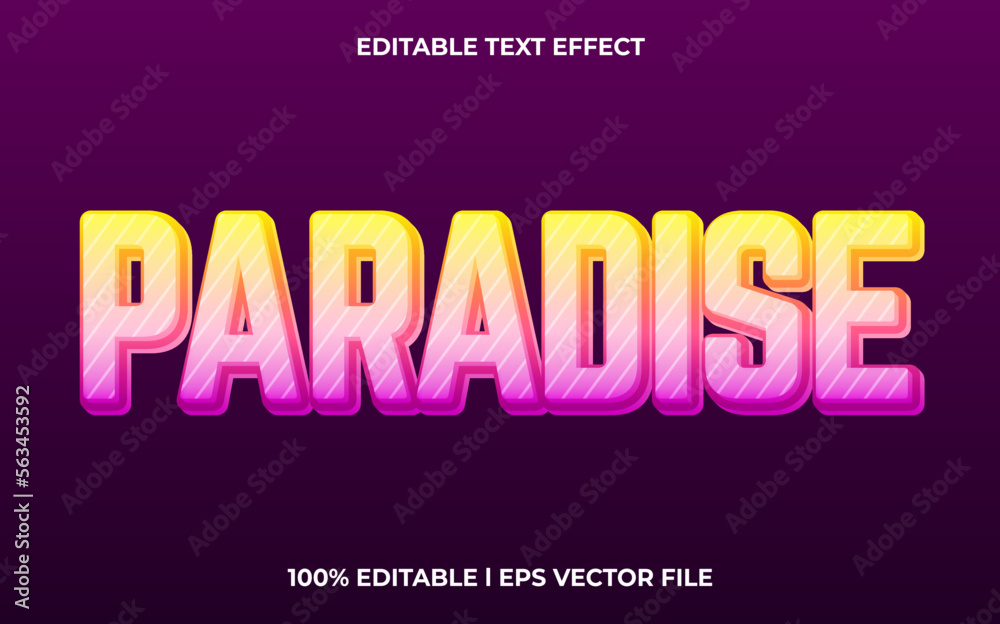 paradise editable text effect, lettering typography font style, trendy 3d text for tittle