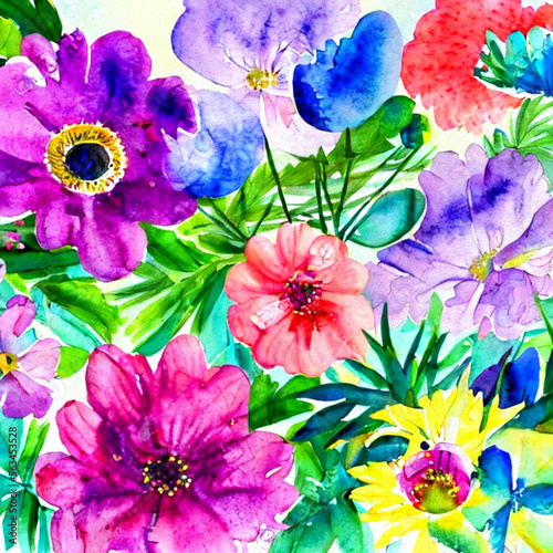 3d Wallpaper gemalte Sommer Blumen mit Wasserfarben