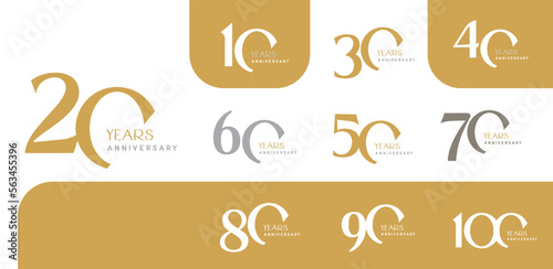 Set of anniversary logotype modern gold number