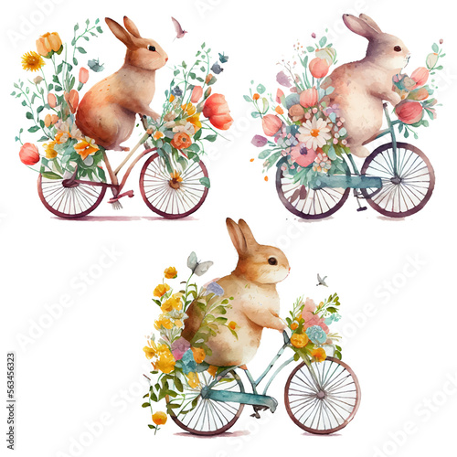 set vector illustration of watercolor rabbit on white isotate background photo