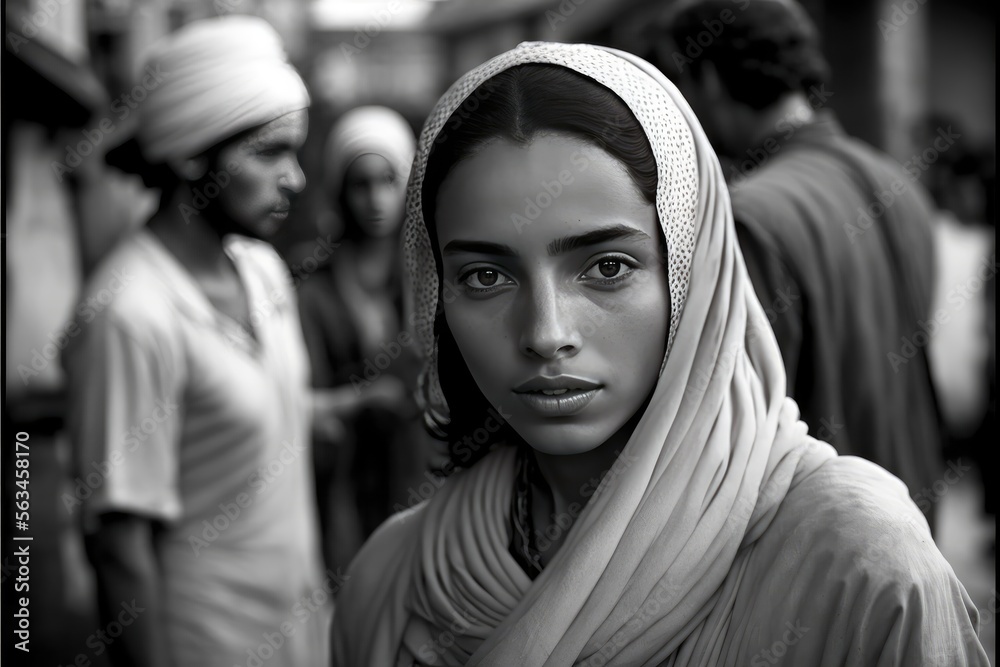 young Arab woman posing in middle eastern city in 1955.. monochromatic vintage. This image was created with generative AI
young Arab woman posing in middle eastern city in 1955.. monochromatic vintage. This image was created with generative AI