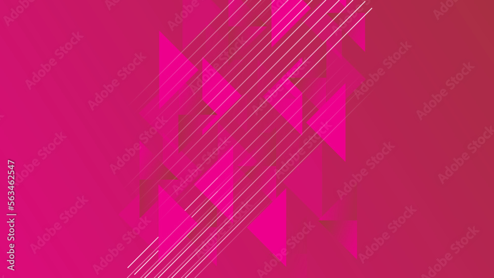 Fototapeta premium Vector illustration of abstract background with white lines and pink triangle geometric shapes.