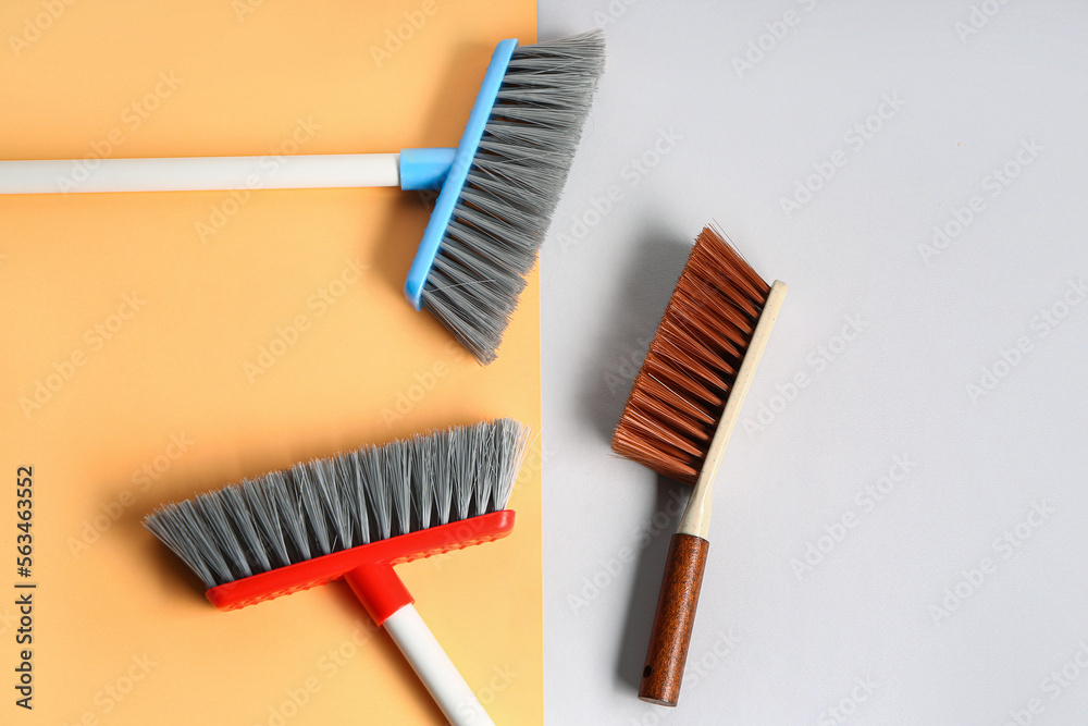Different cleaning brushes on color background Different cleaning brushes on color background