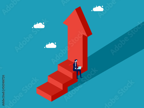 Businessman working on progress arrow. Continuous and step by step growth. vector illustration eps