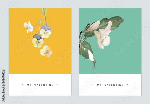 Print op canvas Minimalist botanical valentine greeting card template design, amaryllis and pans