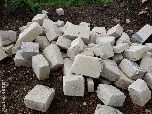 chunks of white limestone used to make walls