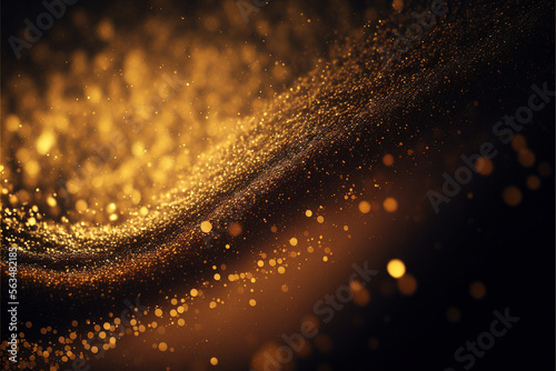 Golden Abstract shiny color gold wave design element with glitter effect on dark background. generative AI