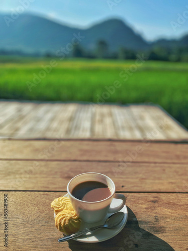 cup of tea on a wooden table