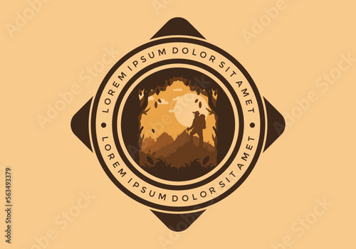 silhouette flat illustration of a mountain climber standing on top of a hill