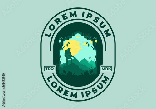 silhouette flat illustration of a mountain climber standing on top of a hill