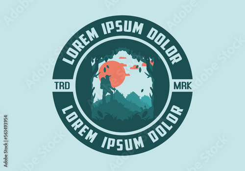 silhouette flat illustration of a mountain climber standing on top of a hill
