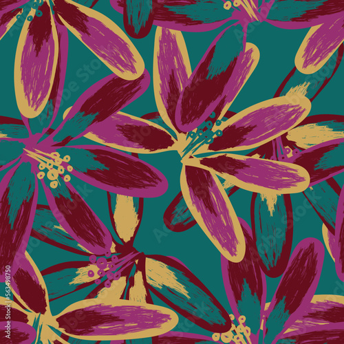 Fototapeta Naklejka Na Ścianę i Meble -  Floral Brush strokes Seamless Pattern Design