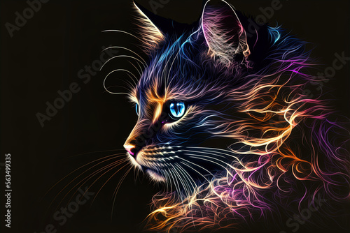Colorful Feline Dream: Abstract Cat with Vibrant Wave Patterns - Illustration