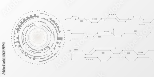Vector circuit board and circle fingerprint communication concept on gray background for technology background. Grey white Abstract technology background. technology elements Hi-tech communication