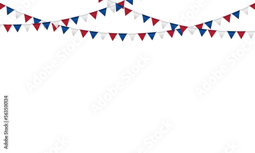 Decorative colorful party flags. Vector flag garland for usa independence day. Party Background with Flags Vector Illustration. EPS10. July 4th theme paper garland on white background.