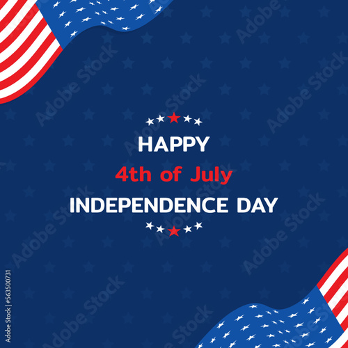 4th of July United States national Independence Day celebration background with the American flag with a curve. Vector illustration.	
