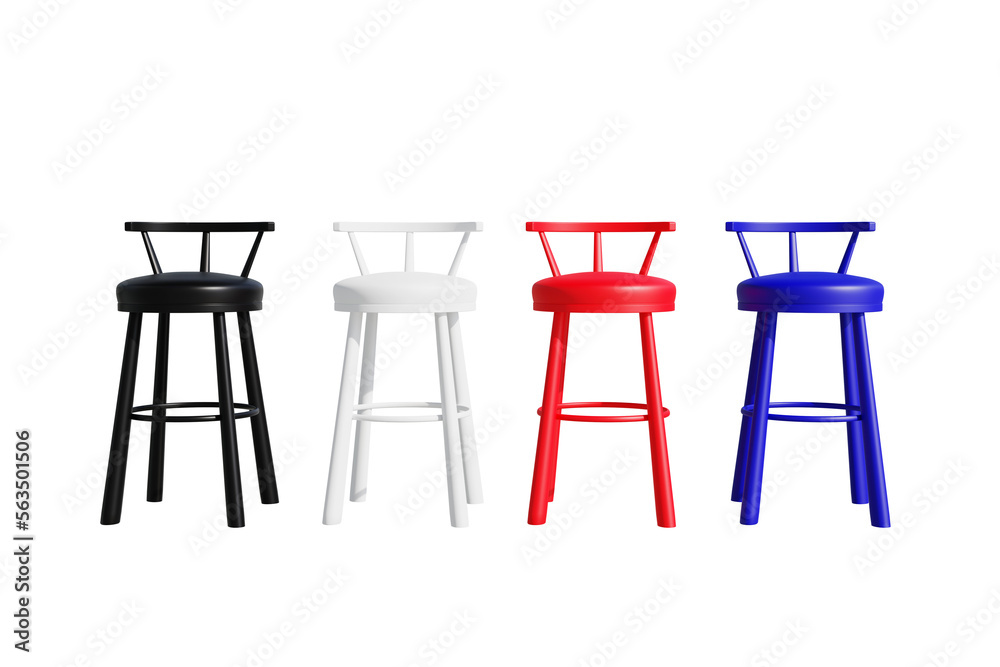 realistic detail 3d illustration bar stool red blue and black separate from the background Modern bar stool furniture for bar and restaurant interior decoration - clipping path realistic detail 3d illustration bar stool red blue and black separate from the background Modern bar stool furniture for bar and restaurant interior decoration - clipping path