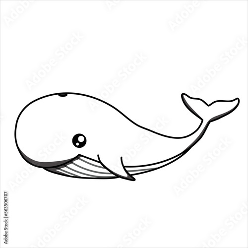 a cute blue whale art illustration design for coloring book