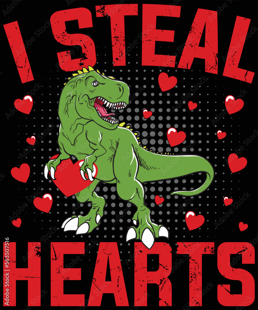 Valentine's Day Dinosaur I Steal Hearts Boys Men Love T rex T-Shirt