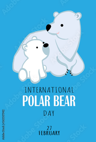 International Polar Bear Day vector. Big polar bear icon vector isolated on a blue background. Polar Bear Day Poster, February 27.