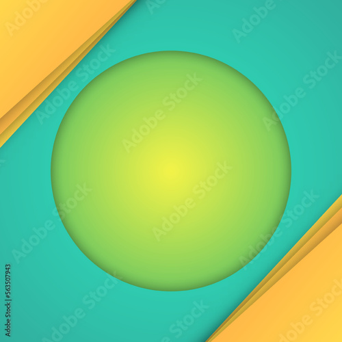 Abstract 3D circle papercut layer green background with gold line effect. Papercut layer background Overlapping style of artwork classic background. illustration vector. Yellow color background overla