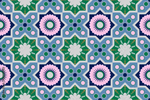 seamless pattern with ethnic borders flowers. Vector Floral Illustration in Asian textile. Ethnic line borders. pastel colors