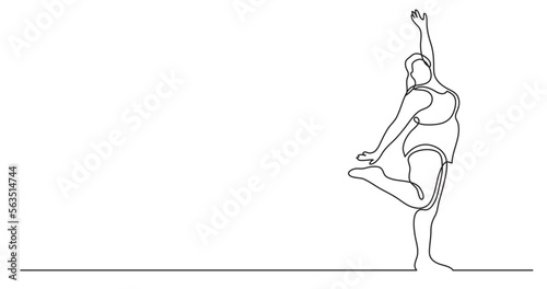 continuous line drawing vector illustration with FULLY EDITABLE STROKE of confident oversize woman standing posing cheering celebrating body positivity