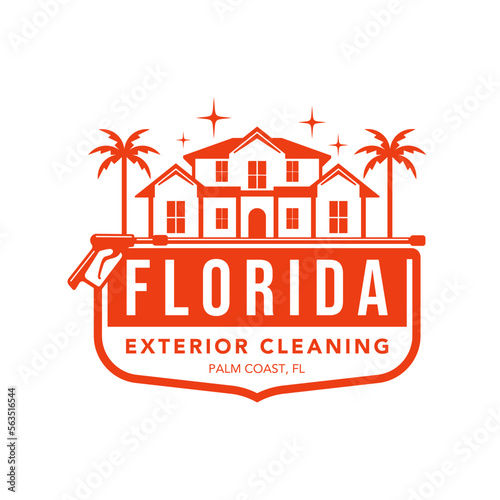 Vector Logo Template for House Cleaning Business. Exterior Cleaning Service Logo Design. Florida Palm House Logo