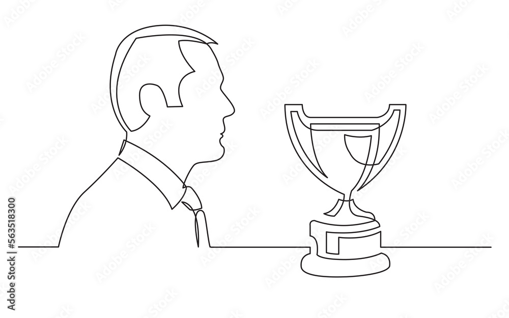 Fototapeta premium continuous line drawing vector illustration with FULLY EDITABLE STROKE of businessman thinking about winning prize