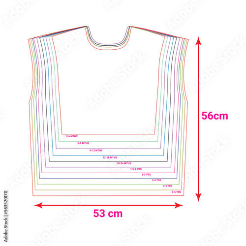 Apparel sewing pattern block outline drawing vector illustration front views isolated on white.