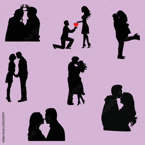 Happy love couples set. Men and women kissing, hugging, and cuddling. Diverse people in romantic relationships. Colored flat vector illustration of lovers and sweethearts isolated on white background