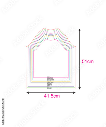 Apparel sewing pattern block outline drawing vector illustration front views isolated on white.