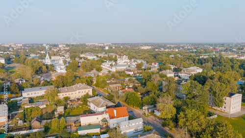 Murom, Russia. Flight over the city in summer. Religious attractions, Aerial View
