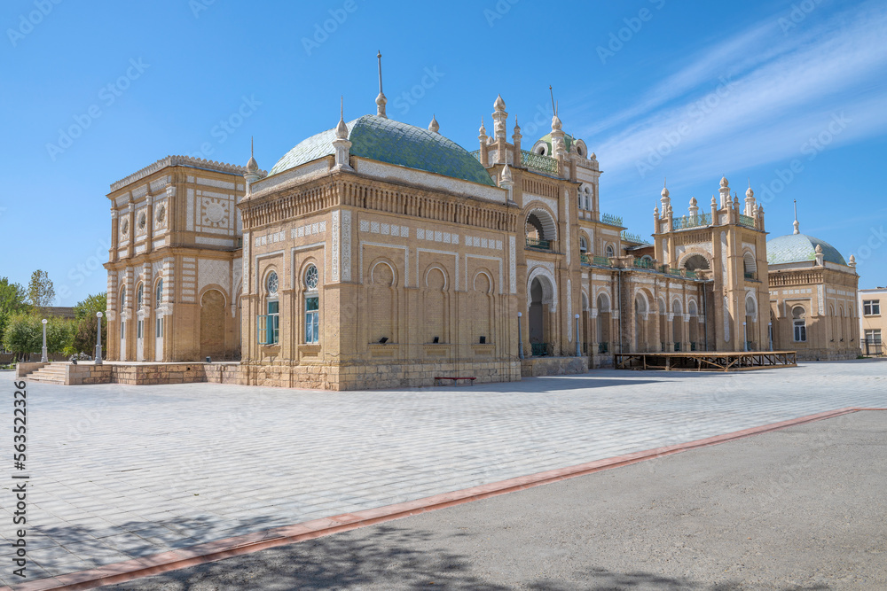 Naklejka premium The building of the ancient palace of the Emir of Bukhara Seyid Abdulahad Khan (1895) on a sunny day. Kagan, outskirts of Bukhara. Uzbekistan
