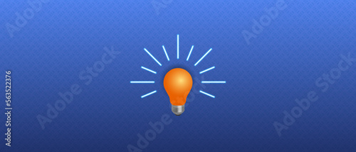Vector 3d orange incandescent light bulb with glowing blue rays on the texture background from the word idea.