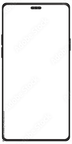 Smartphone with blank white screen for infographic global business marketing. Phone mockup latest model with front three camera view. Vector graphics