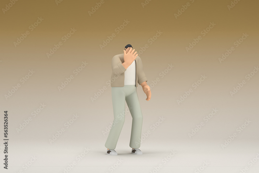 A man with glasses wearing brown cloth. He is expression of hand when talking. 3d rendering of cartoon character in acting. A man with glasses wearing brown cloth. He is expression of hand when talking. 3d rendering of cartoon character in acting.