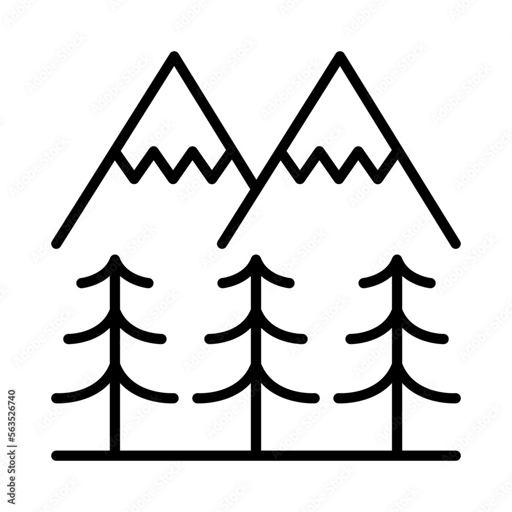 Fototapeta premium Scenic Isolated Silhouette Solid Line Icon with scenic, camping, forest, hiking, outdoors, wilderness Infographic Simple Vector Illustration