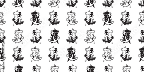 cat seamless pattern anchor boat kitten calico vector breed neko cartoon pet gift wrapping paper tile background repeat wallpaper animal doodle illustration design scarf isolated