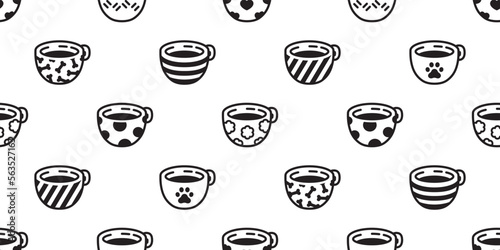 coffee cup seamless pattern polka dot cat paw dog bone footprint striped heart vector tea milk glass drink scarf isolated repeat background cartoon tile wallpaper illustration doodle design