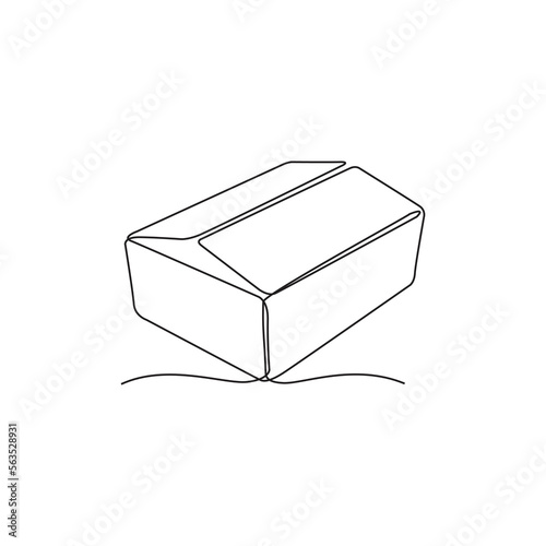 Continuous one line drawing of a cardboard box. Online shopping concept, fast delivery, carton box, shipping and packaging. Transport, cardboard box in doodle style. vector illustration