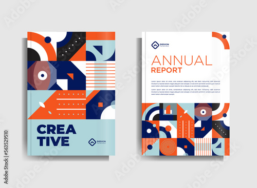 Flyer brochure design template business cover geometric theme circles orange and aqua color