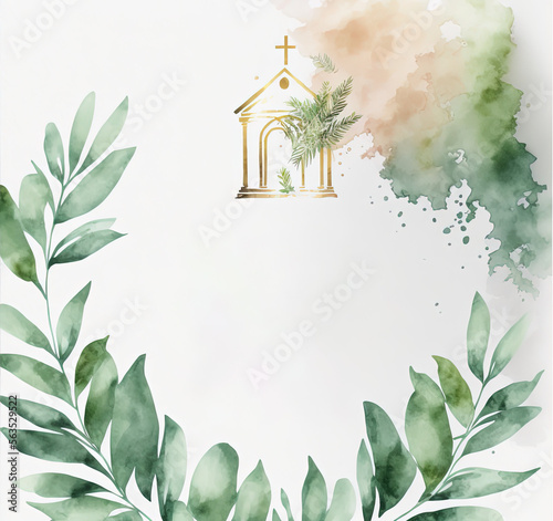 Print op canvas Baptism Celebration Card with Church- Watercolour (Generative Art - AI)