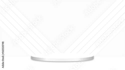 White gray 3D room with realistic cylinder pedestal podium. Minimal scene for product display presentation. Stage for showcase. Vector geometric design platform.
